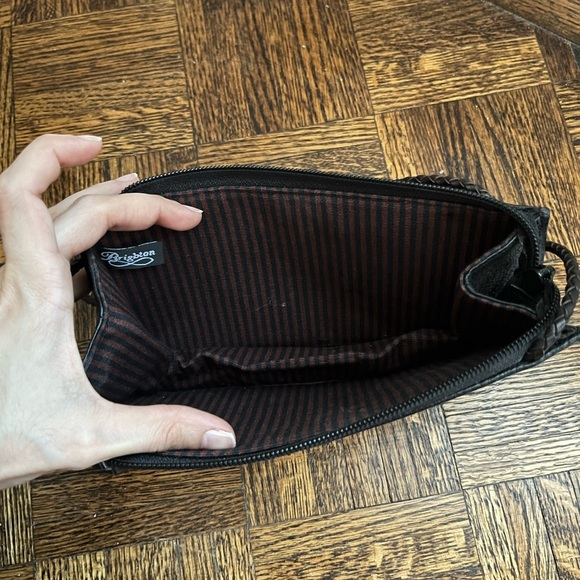 BRIGHTON Black Brown Croc Embossed Leather Small Clutch Wristlet Size Purse - Picture 10 of 13